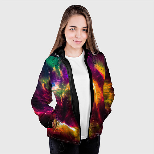 Женская куртка Небула в космосе разноцветная - нейронная сеть / 3D-Черный – фото 3