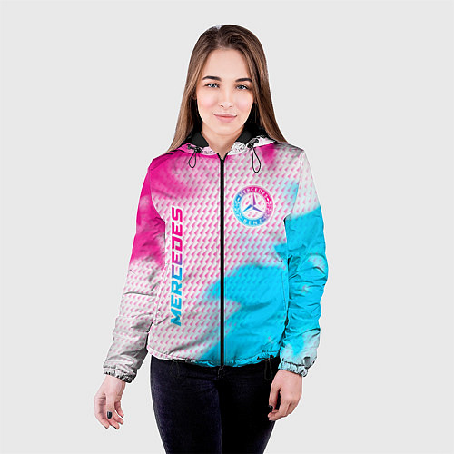 Женская куртка Mercedes neon gradient style: надпись, символ / 3D-Черный – фото 4