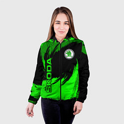 Куртка с капюшоном женская Шкода - зеленые штрихи, цвет: 3D-черный — фото 2