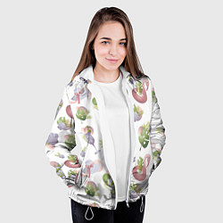 Куртка с капюшоном женская Пляжный паттерн с коктейлями и фламинго, цвет: 3D-белый — фото 2