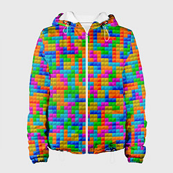Куртка с капюшоном женская Крупные блоки Тетрис, цвет: 3D-белый