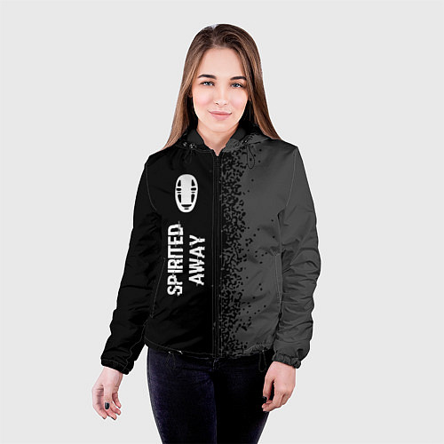 Женская куртка Spirited Away glitch на темном фоне: по-вертикали / 3D-Черный – фото 4