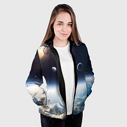 Куртка с капюшоном женская Космос и планета Сатурн, цвет: 3D-черный — фото 2