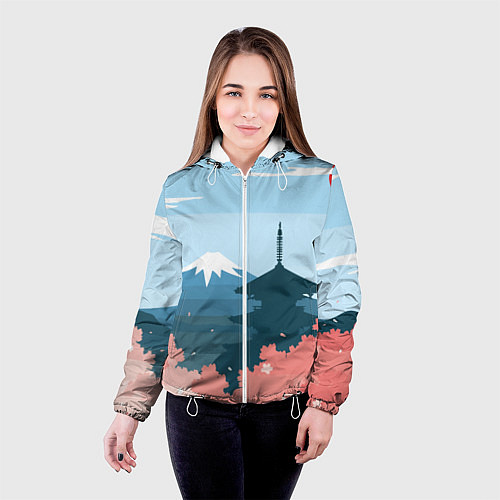 Женская куртка Вид на Фудзияму - Япония / 3D-Белый – фото 4