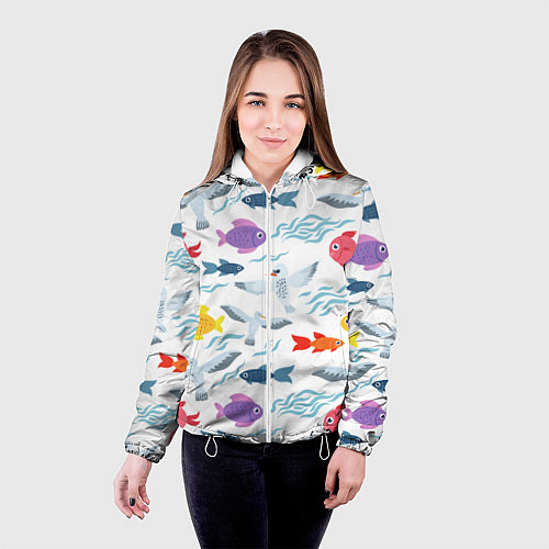 Женская куртка Рыбы и чайки / 3D-Белый – фото 4