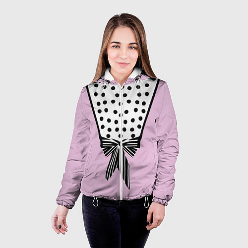 Женская куртка Костюм Барби: черный горох с полосатым бантом / 3D-Белый – фото 4