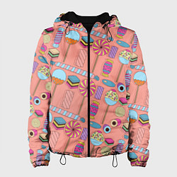 Куртка с капюшоном женская Сладкие конфетки, цвет: 3D-черный