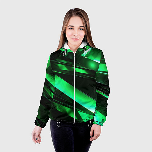 Женская куртка Зеленая неоновая абстракция / 3D-Белый – фото 4