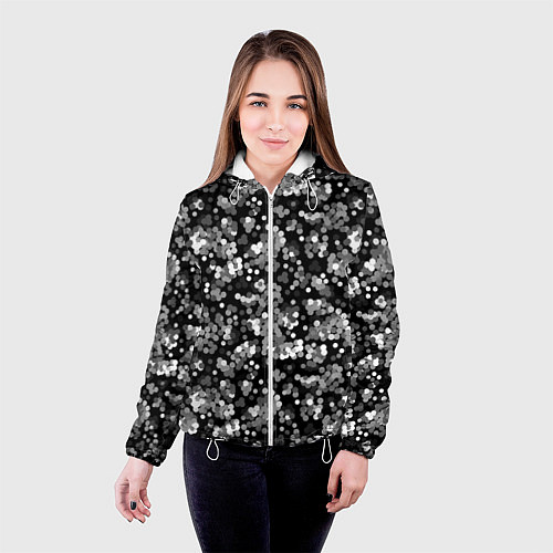 Женская куртка Черно-белый узор в горошек / 3D-Белый – фото 4