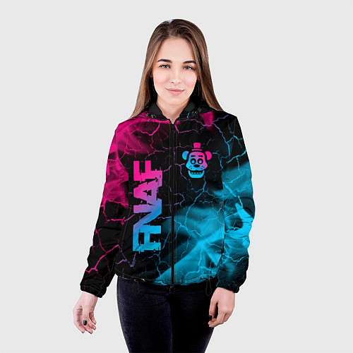 Женская куртка FNAF - neon gradient: надпись, символ / 3D-Черный – фото 4