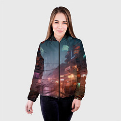 Куртка с капюшоном женская Киберпанк город будущего, цвет: 3D-черный — фото 2