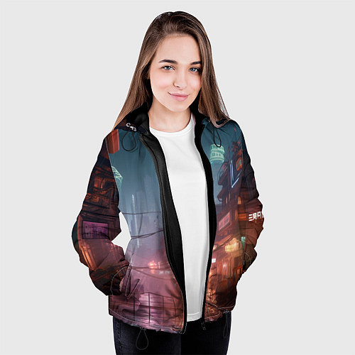 Женская куртка Киберпанк город будущего / 3D-Черный – фото 3