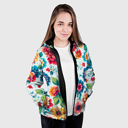 Куртка с капюшоном женская Цветочный узор красивый, цвет: 3D-черный — фото 2