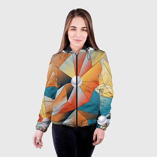 Женская куртка Жемчужина - градиент из полигональных треугольнико / 3D-Черный – фото 4