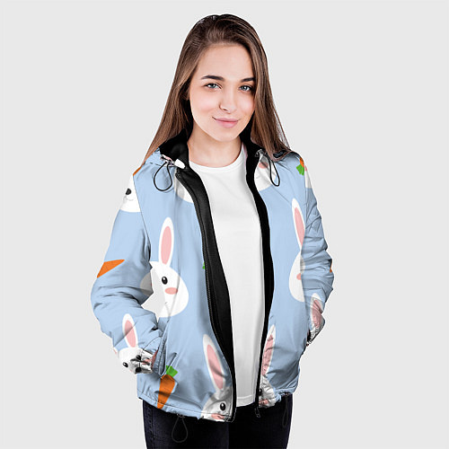 Женская куртка Зайчики и морковки / 3D-Черный – фото 3