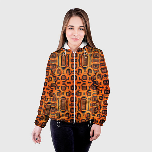 Женская куртка Оранжевый киберпанк / 3D-Белый – фото 4