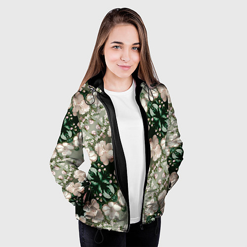 Женская куртка Нежные розовые цветочки / 3D-Черный – фото 3