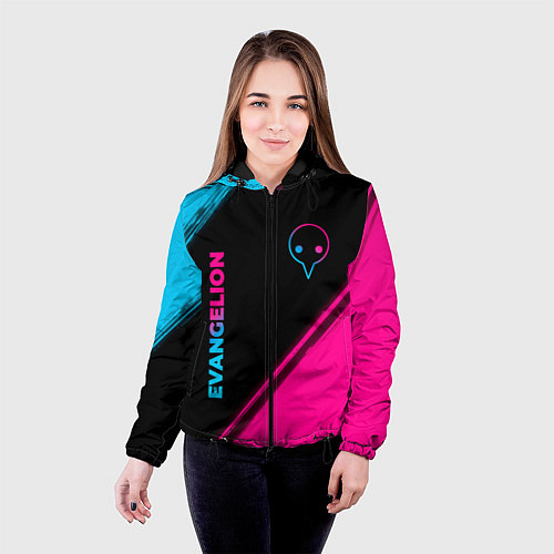 Женская куртка Evangelion - neon gradient: надпись, символ / 3D-Черный – фото 4