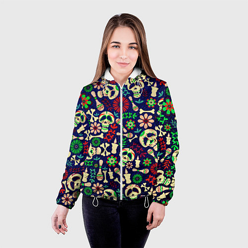 Женская куртка Мексиканский карнавал - Carnaval Mexicano / 3D-Белый – фото 4