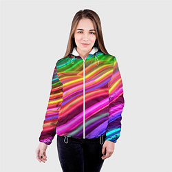 Куртка с капюшоном женская Неоновые радужные волны, цвет: 3D-белый — фото 2
