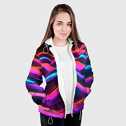 Куртка с капюшоном женская Неоновые фиолетовые волны, цвет: 3D-белый — фото 2