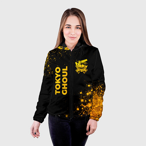 Женская куртка Tokyo Ghoul - gold gradient: надпись, символ / 3D-Черный – фото 4