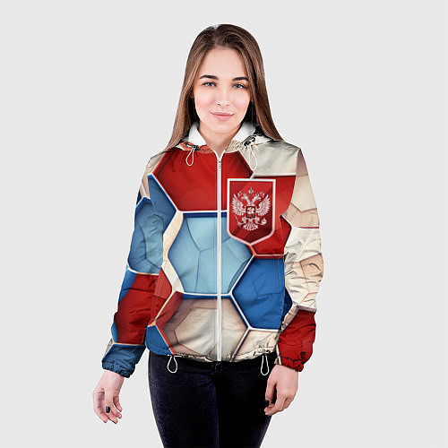 Женская куртка Объемные плиты и герб России / 3D-Белый – фото 4