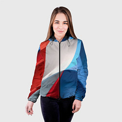 Куртка с капюшоном женская Абстракция белый синий красный, цвет: 3D-черный — фото 2