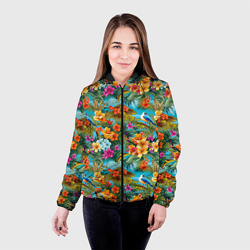 Женская куртка Яркие разные цветочки / 3D-Черный – фото 4