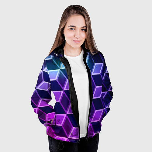 Женская куртка Неоновые кубы иллюзия / 3D-Черный – фото 3