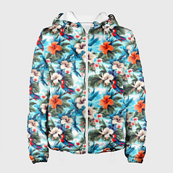 Куртка с капюшоном женская Белые и оранжевые цветочки, цвет: 3D-белый