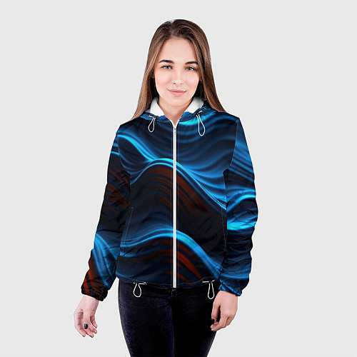Женская куртка Синие волны абстракт / 3D-Белый – фото 4