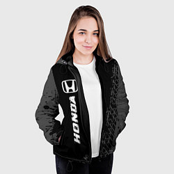 Куртка с капюшоном женская Honda speed на темном фоне со следами шин: по-верт, цвет: 3D-черный — фото 2