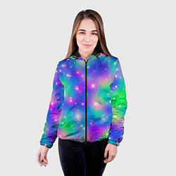 Куртка с капюшоном женская Яркий космос розово-синий с вкраплениями зеленого, цвет: 3D-черный — фото 2