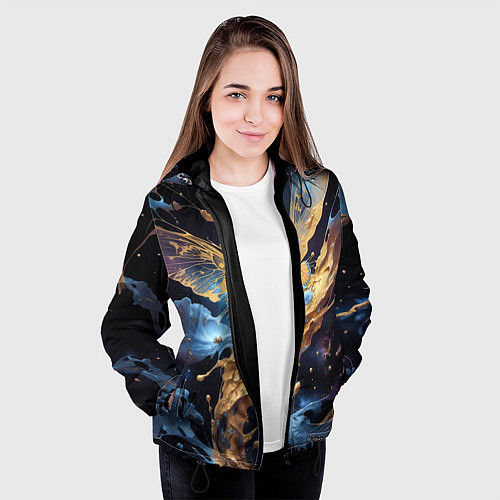 Женская куртка Бабочка краски узор / 3D-Черный – фото 3