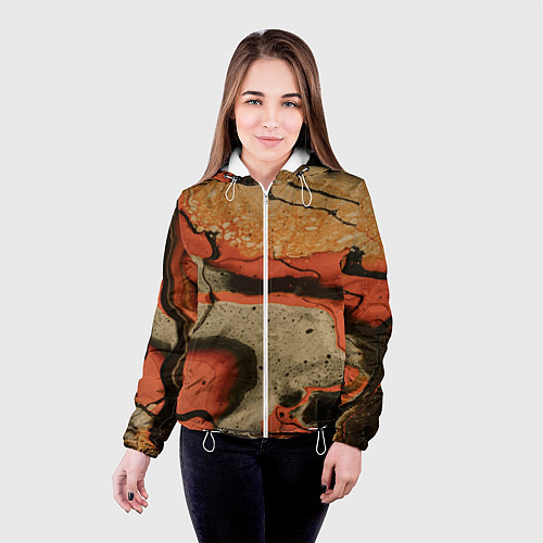 Женская куртка Оранжевые и бежевые потоки красок / 3D-Белый – фото 4
