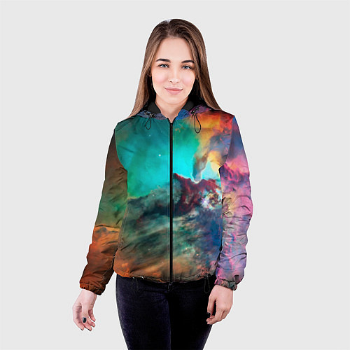 Женская куртка Аморфный цветастый космос / 3D-Черный – фото 4