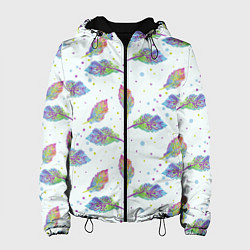 Куртка с капюшоном женская Цветные листочки, цвет: 3D-черный