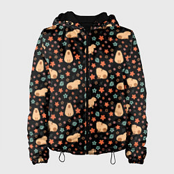 Куртка с капюшоном женская Capybara pattern Паттерн капибара, цвет: 3D-черный