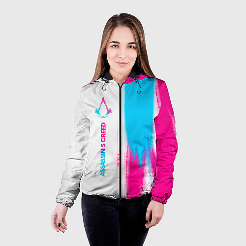 Женская куртка Assassins Creed neon gradient style: по-вертикали / 3D-Черный – фото 4