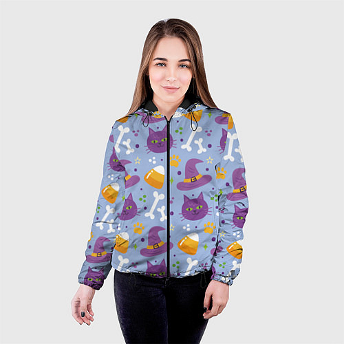 Женская куртка Кошачий хэллоуин / 3D-Черный – фото 4