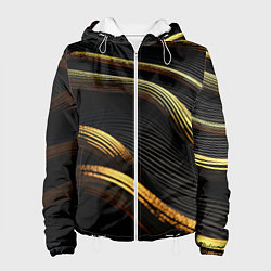 Куртка с капюшоном женская Золотистые волны абстракция, цвет: 3D-белый