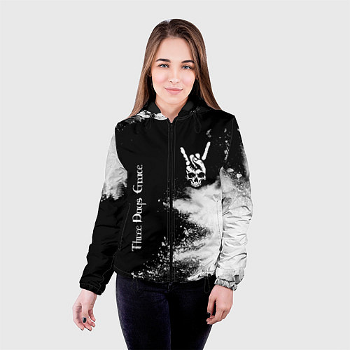 Женская куртка Three Days Grace и рок символ на темном фоне / 3D-Черный – фото 4