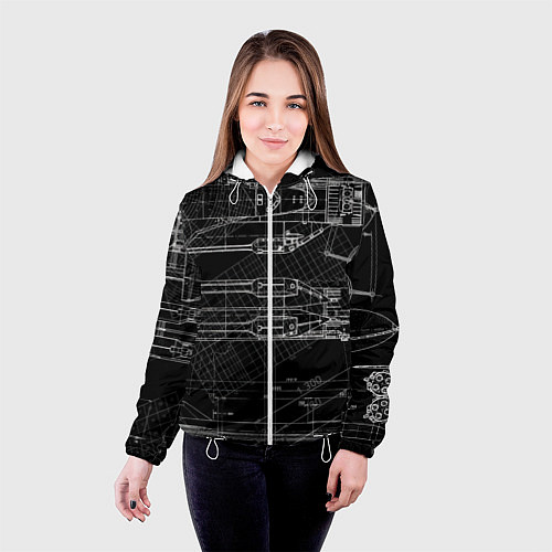 Женская куртка Чертеж ракеты на чёрном фоне / 3D-Белый – фото 4