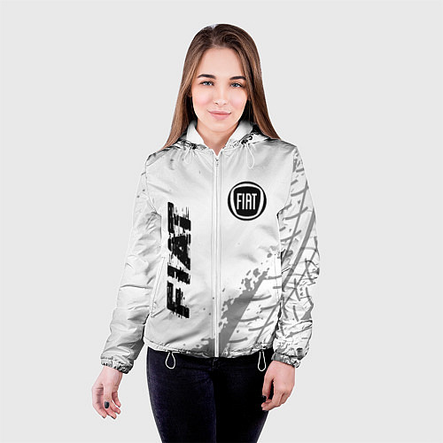 Женская куртка Fiat speed на светлом фоне со следами шин: надпись / 3D-Белый – фото 4