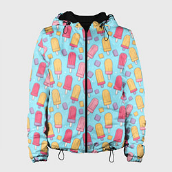 Куртка с капюшоном женская Разноцветные эскимо, паттерн, цвет: 3D-черный