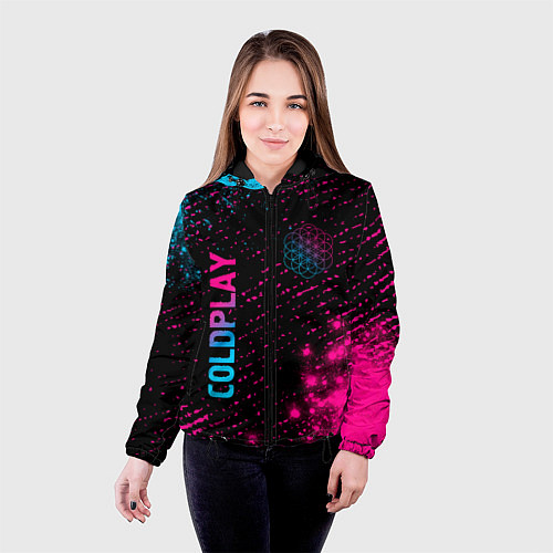 Женская куртка Coldplay - neon gradient: надпись, символ / 3D-Черный – фото 4