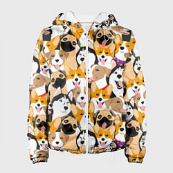 Куртка с капюшоном женская Хаски, Джек-рассел-терьер, Мопс, Корги, цвет: 3D-белый
