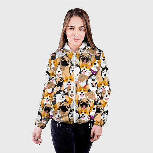 Женская куртка Хаски, Джек-рассел-терьер, Мопс, Корги / 3D-Белый – фото 4