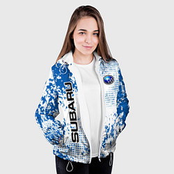 Куртка с капюшоном женская Subaru blue logo, цвет: 3D-белый — фото 2